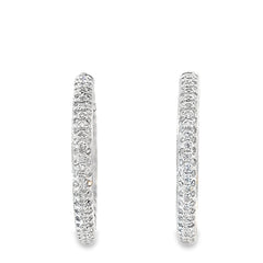 14k White Gold 1.50ct G SI2 Round Diamond Inside/Out Pave Hoop Earrings 3.5mm