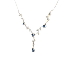 14k white gold .25ct G VS2 Round diamond and 1.50ct Round and Pear sapphire necklace