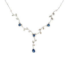 14k white gold .25ct G VS2 Round diamond and 1.50ct Round and Pear sapphire necklace