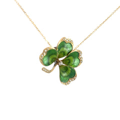 14k Yellow Gold Vintage Enamel / Seed Pearl and (1) Round Diamond 4 Leaf Clover Pendant