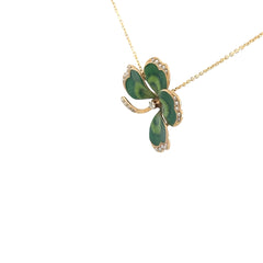 14k Yellow Gold Vintage Enamel / Seed Pearl and (1) Round Diamond 4 Leaf Clover Pendant
