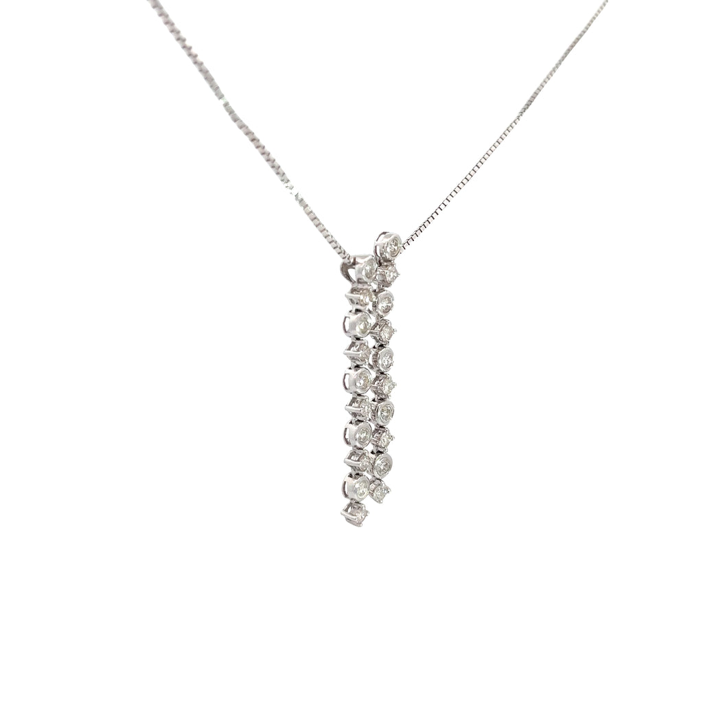 18k White Gold .70ct GVS2 Round  Diamond Dangle Necklace