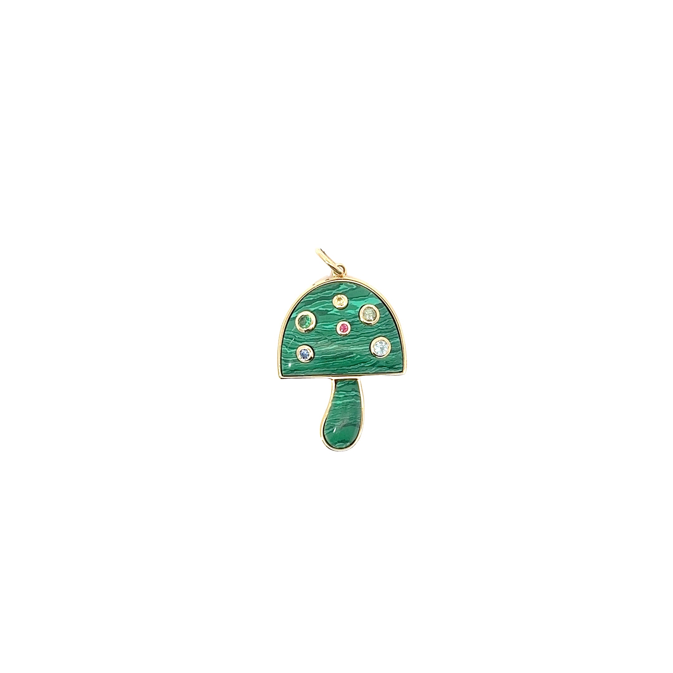 14KY MULTI COLOR SAPPHIRE  MALACHITE MASHROOM CHARM 39X22.5MM