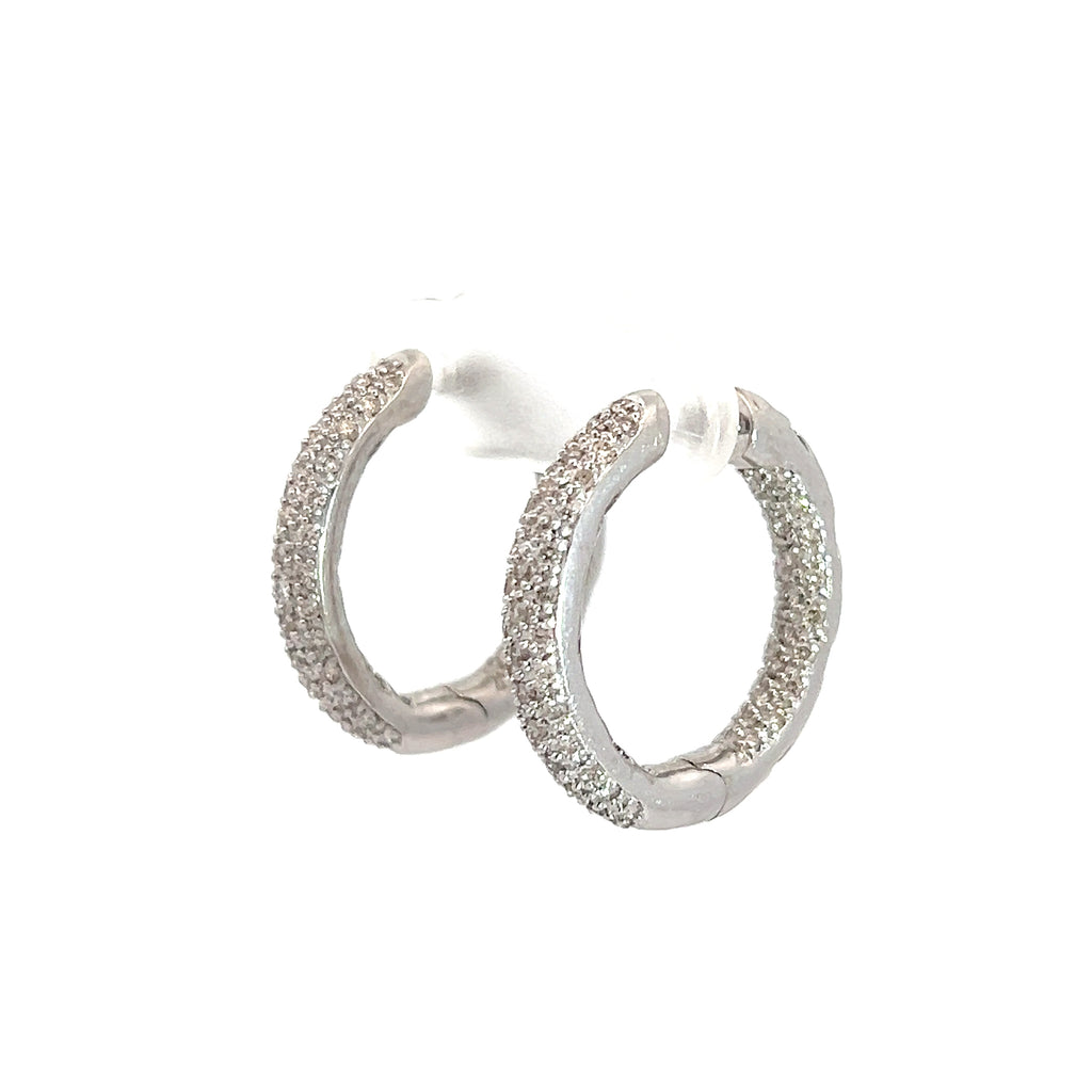 14k White Gold 1.50ct H SI1 Round Diamond Pave Hoop Earrings 3/4"