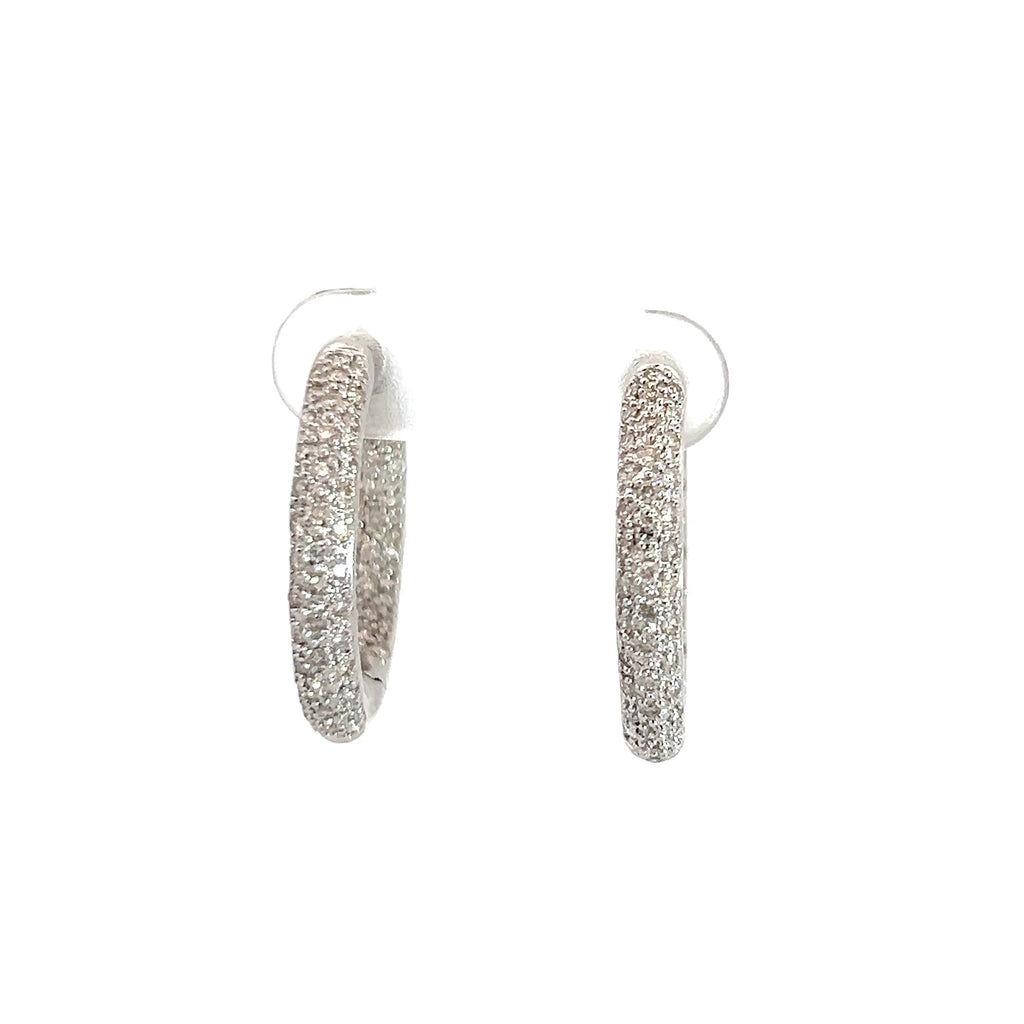14k White Gold 1.50ct H SI1 Round Diamond Pave Hoop Earrings 3/4"