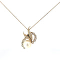 14k Yellow Gold .50ct F VS2 Round Diamond Natural Salt Water Pearl Vintage Pendant