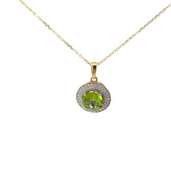14k Yellow Gold 2.00ct Round Peridot /.25ct G SI1 Round Diamond on the Halo Pendant
