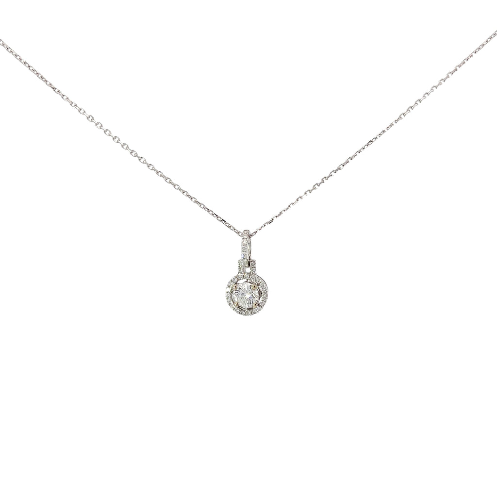 18k White Gold .48ct F SI1 Center Round Diamond with .22ct F SI1 Halo Round Diamond Pendant