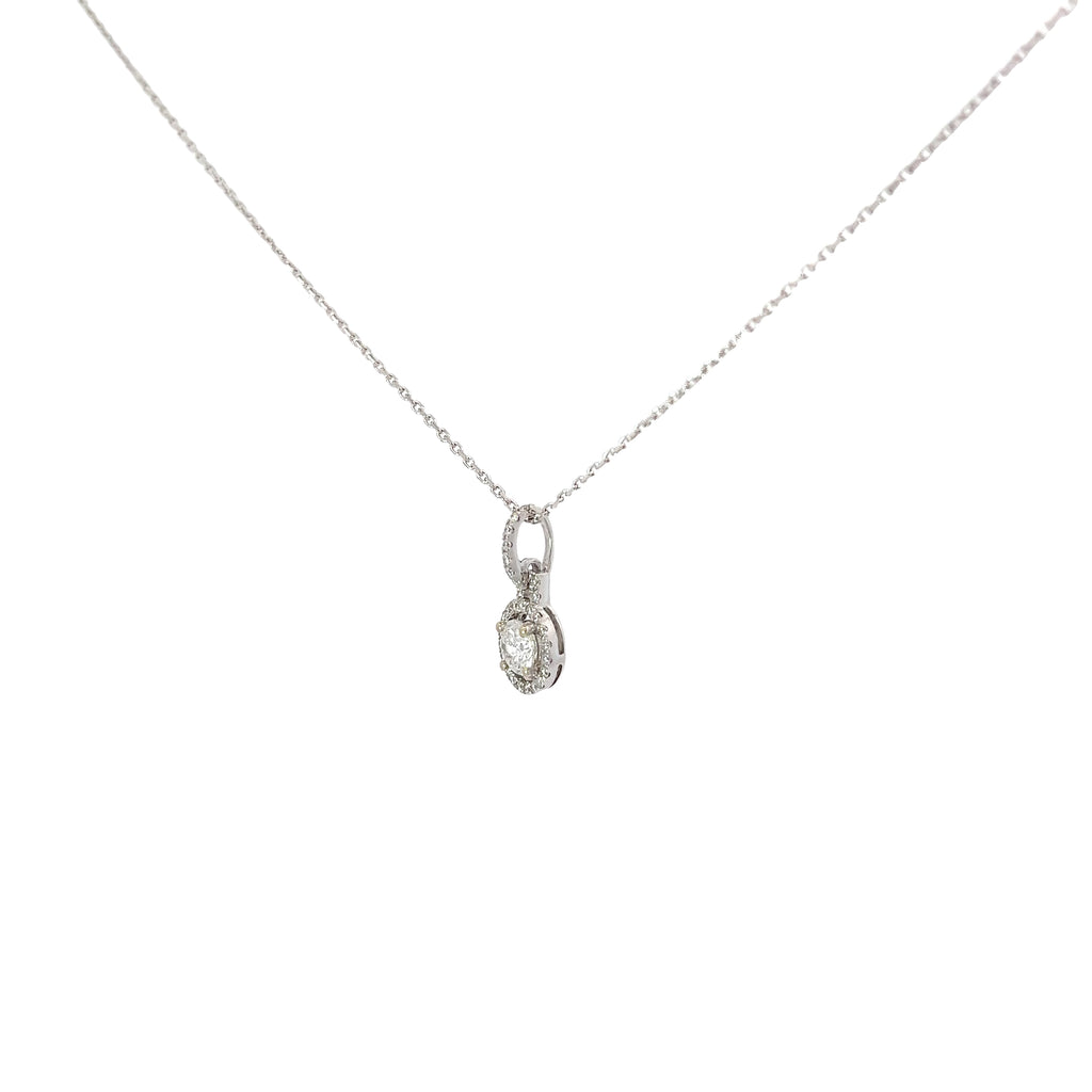18k White Gold .48ct F SI1 Center Round Diamond with .22ct F SI1 Halo Round Diamond Pendant