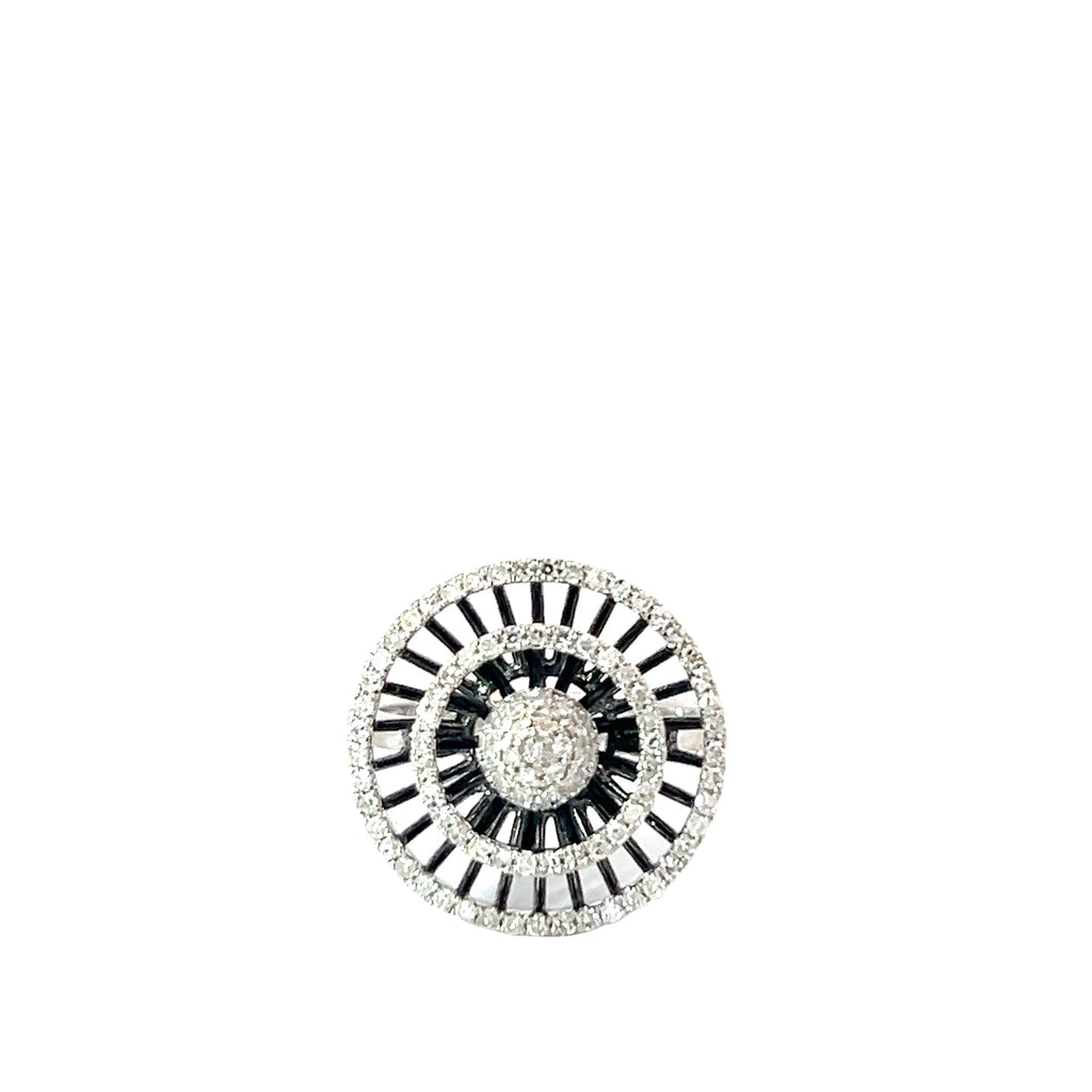 14k White Gold .75ct G SI1 Round Diamond with Black Enamel Ring