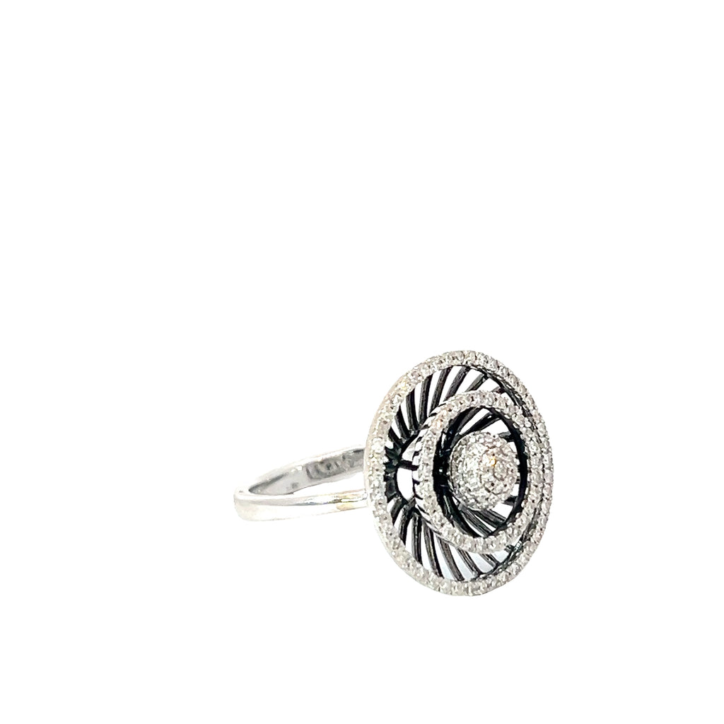 14k White Gold .75ct G SI1 Round Diamond with Black Enamel Ring