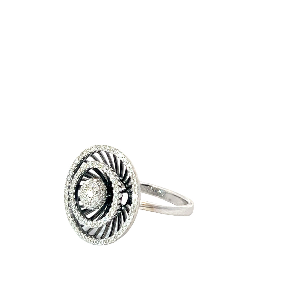 14k White Gold .75ct G SI1 Round Diamond with Black Enamel Ring