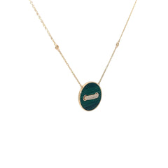 14k Yellow Gold .15ct F VS1 Round Diamond Green Malachite Necklace