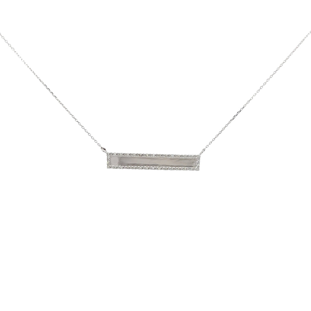14k White and Yellow Gold Engravable ID Plate with .10ct Round Diamond Necklace 2.1 gram