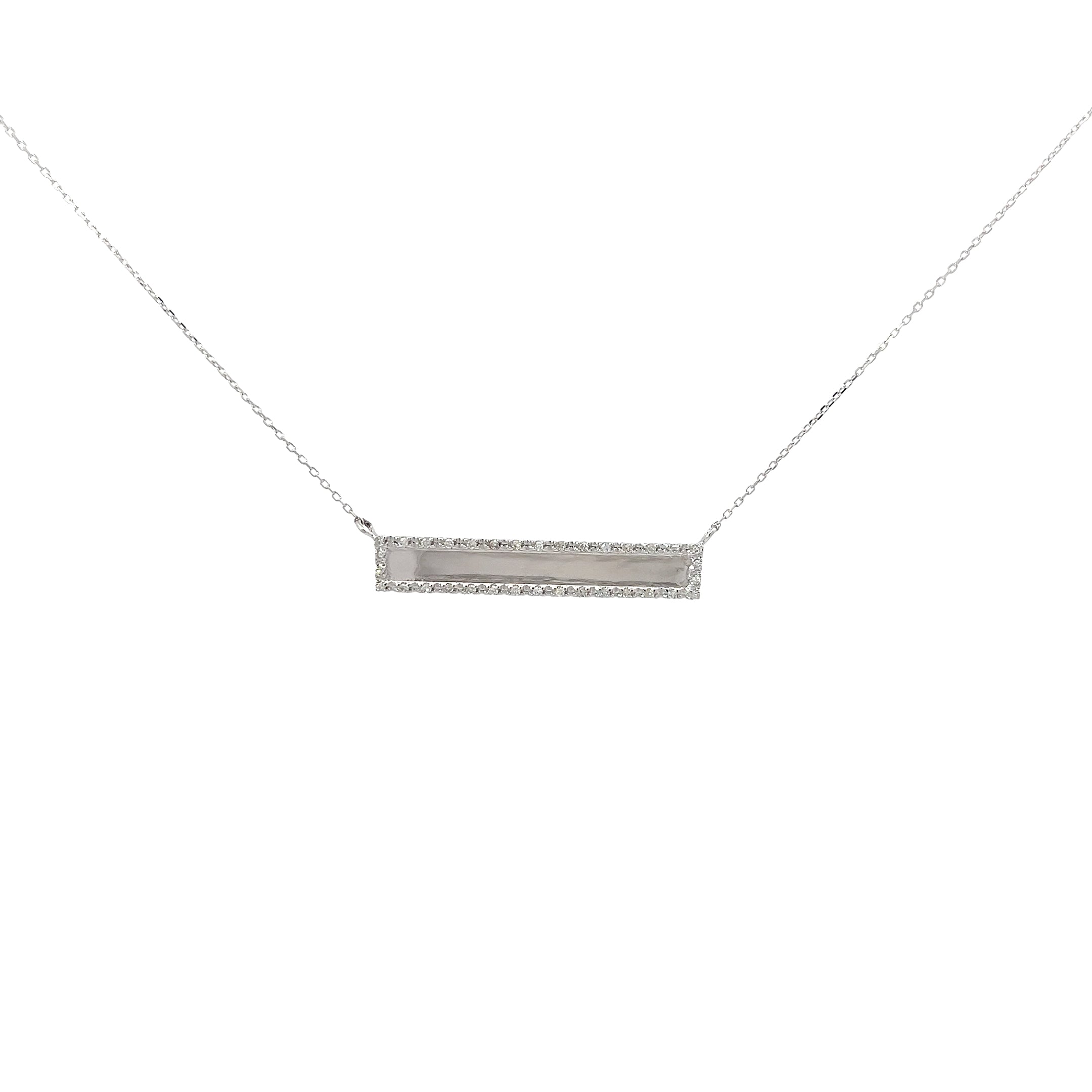 14k White and Yellow Gold Engravable ID Plate with .10ct Round Diamond Necklace 2.1 gram