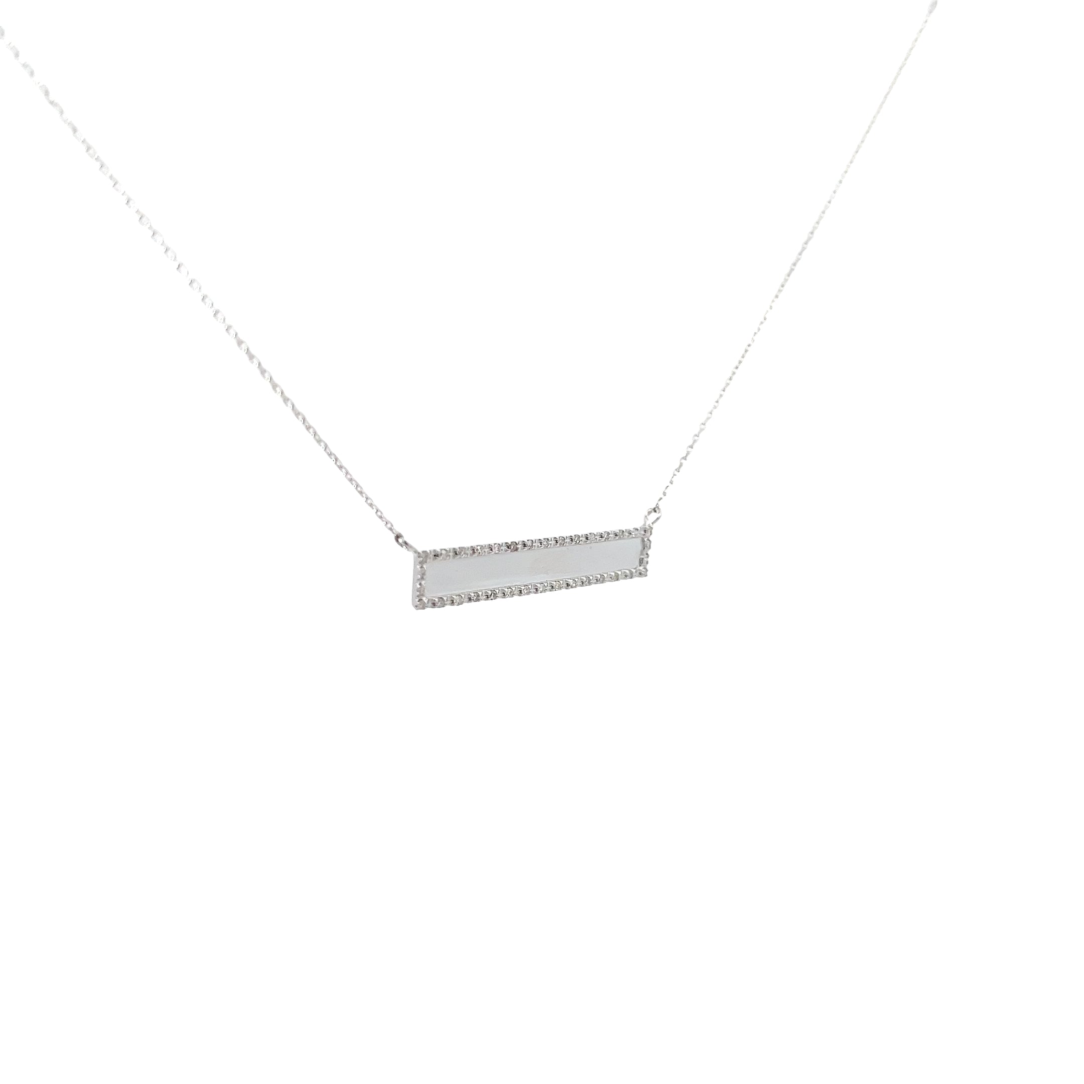 14k White and Yellow Gold Engravable ID Plate with .10ct Round Diamond Necklace 2.1 gram