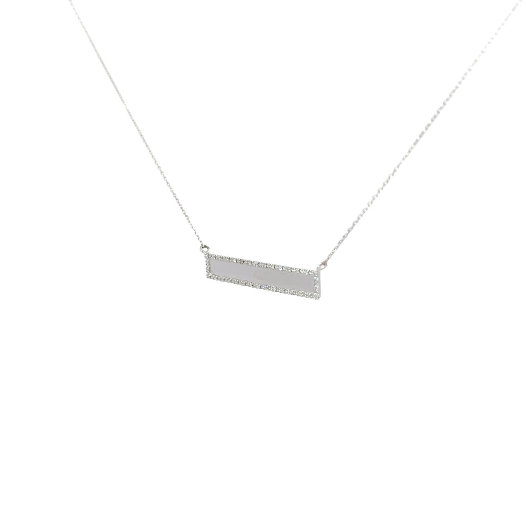 14k White and Yellow Gold Engravable ID Plate with .10ct Round Diamond Necklace 2.1 gram