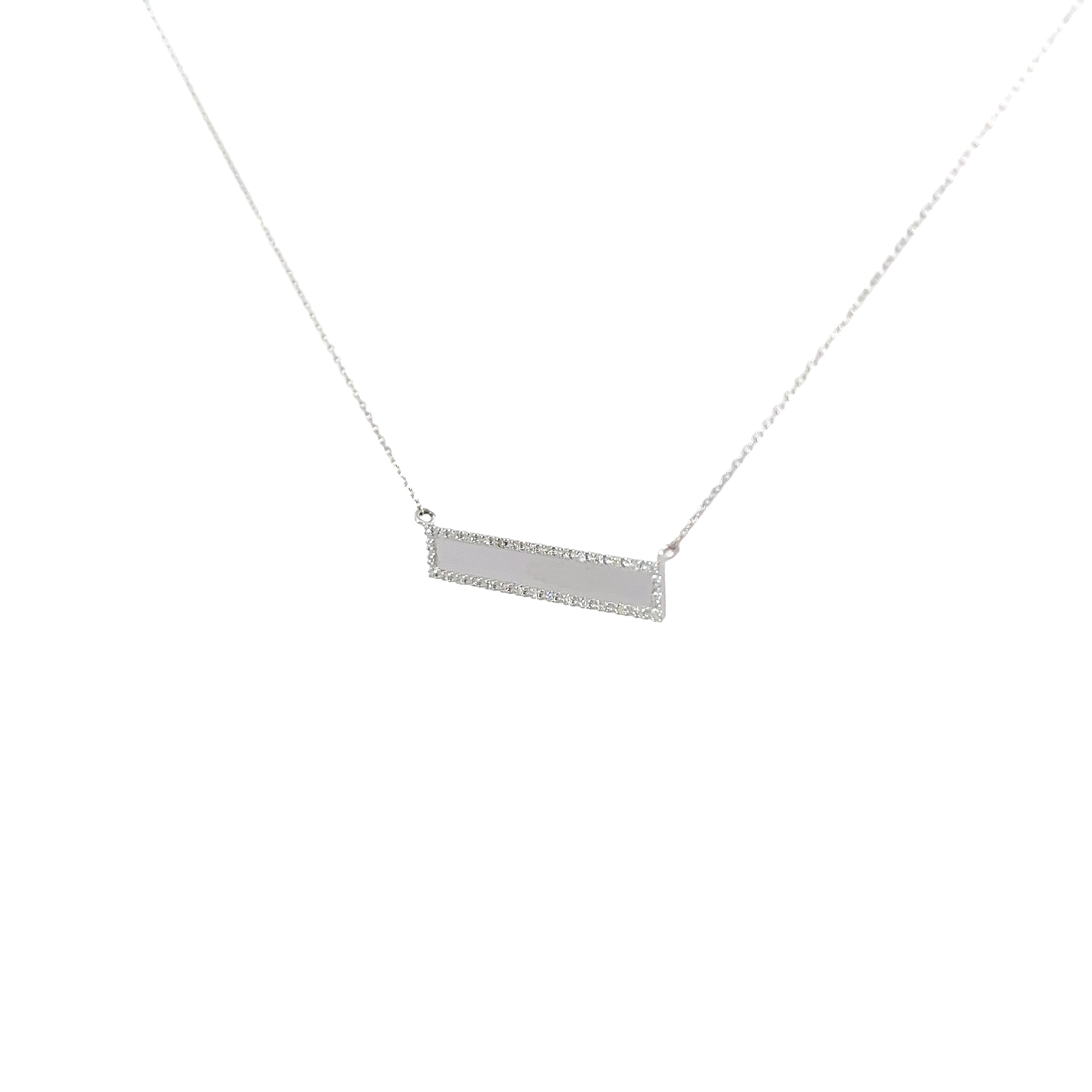 14k White and Yellow Gold Engravable ID Plate with .10ct Round Diamond Necklace 2.1 gram