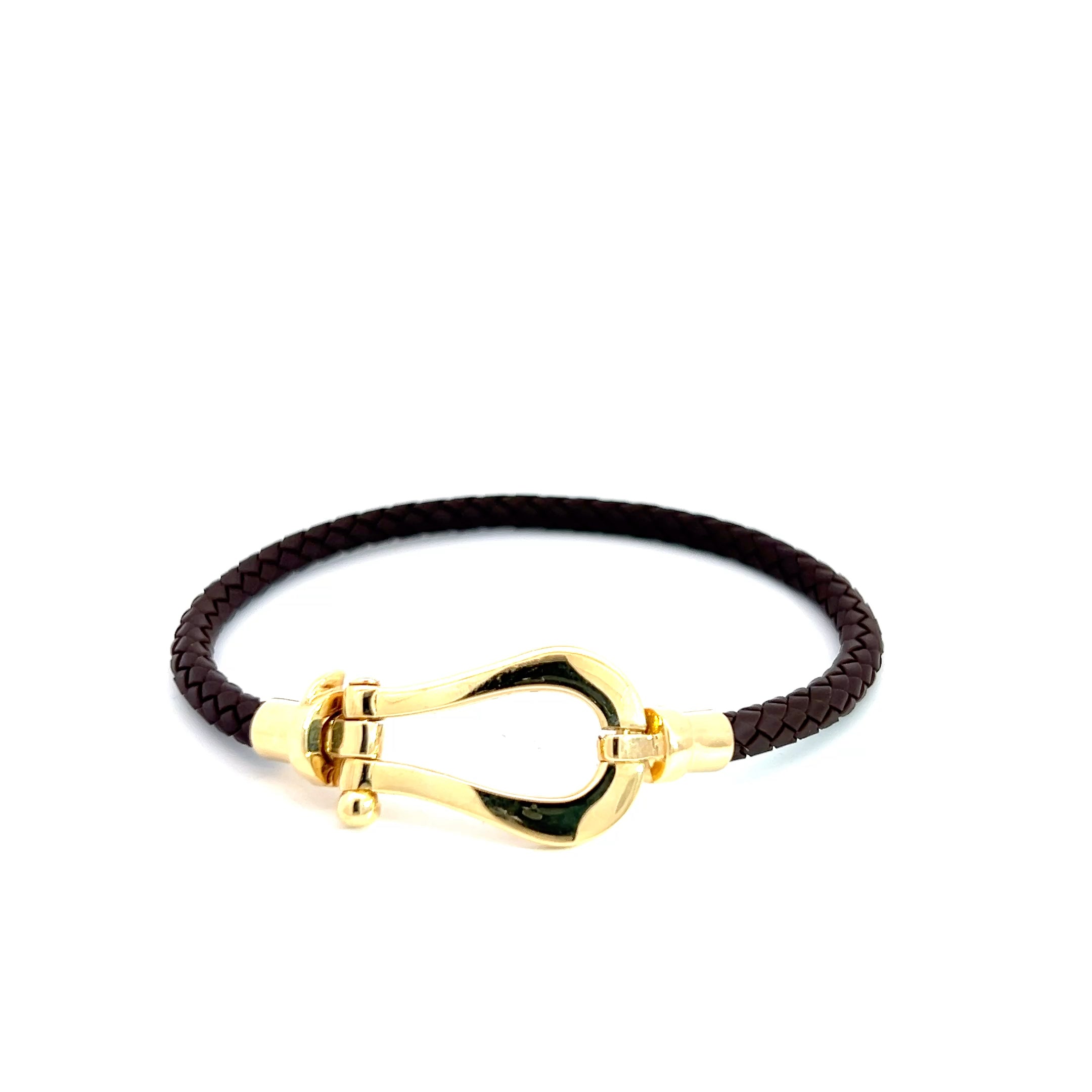 18k Yellow Gold 9.42 Gram Leather Bracelet
