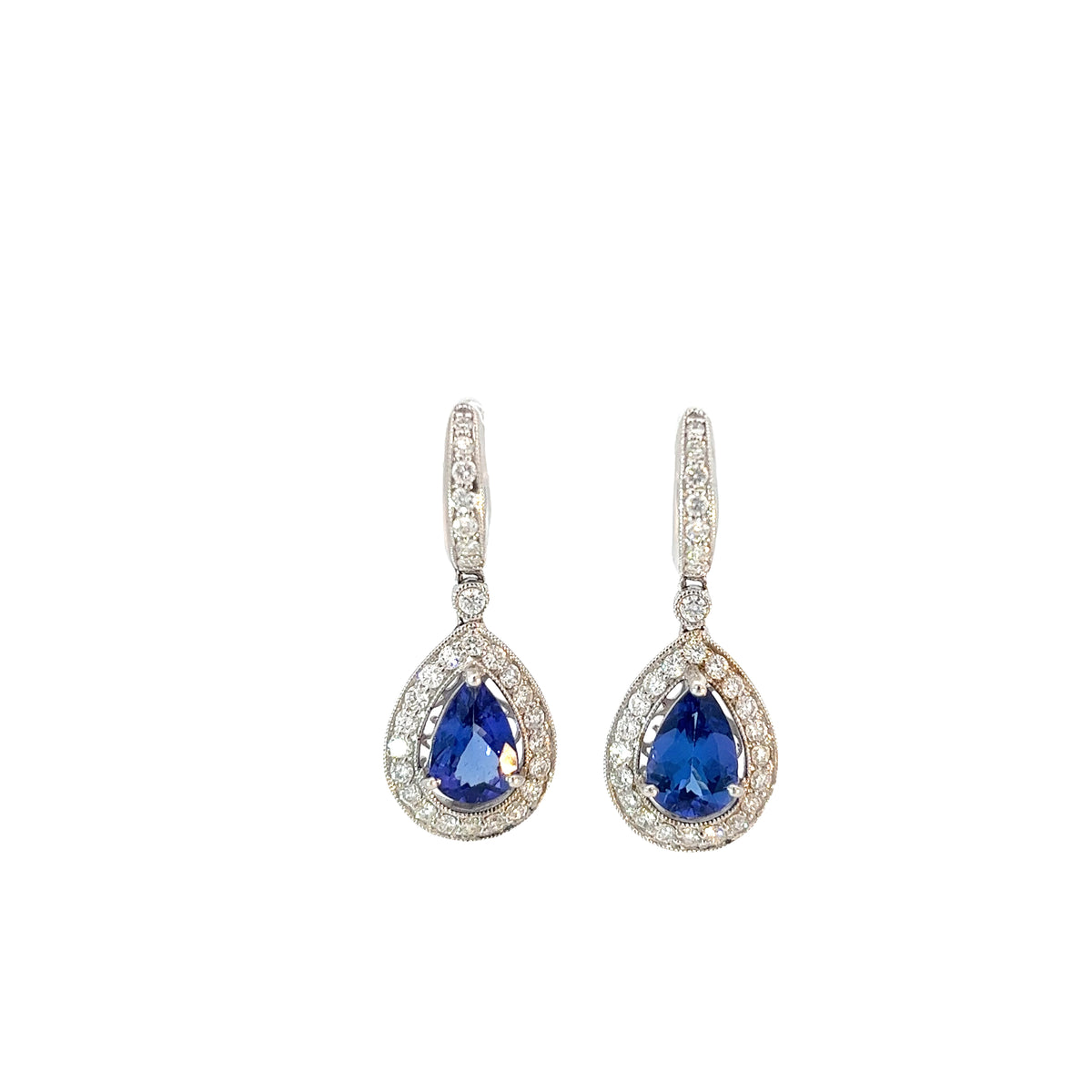 Ladies 18k White Gold Tanzanite and Diamond Drop Earrings