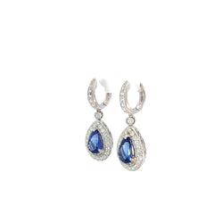 18k White Gold 4ct Tanzanite and 1.50ct F VS2 Round Diamond Drop Earrings