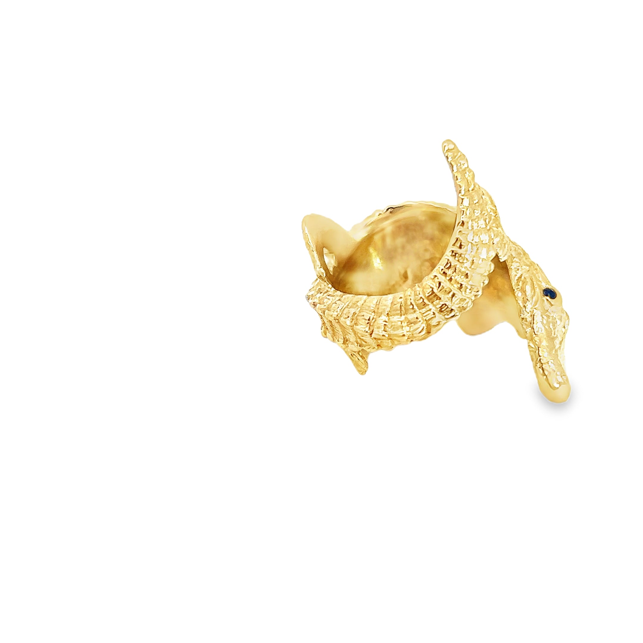 14k Yellow Gold Hand Sculpted Alligator with Round Blue Sapphire on the Eyes Ring  12.5gram