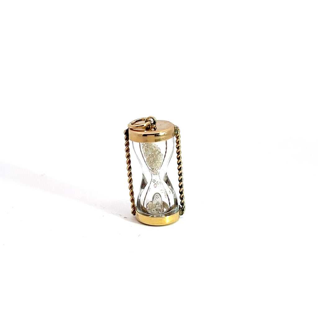 14k Yellow Gold .50ct G SI1 Round Diamond Vintage Hour Glass 1" inch 3.2 gram