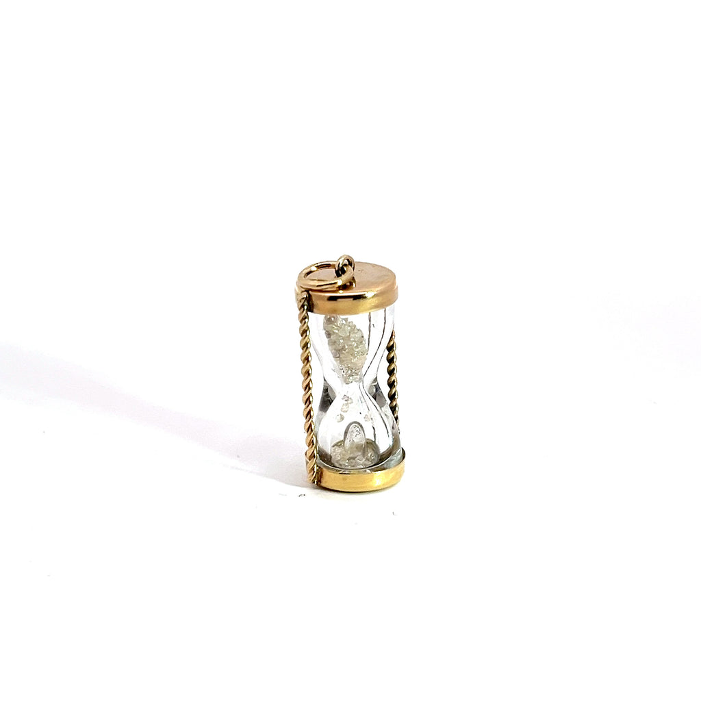 14k Yellow Gold .50ct G SI1 Round Diamond Vintage Hour Glass 1" inch 3.2 gram
