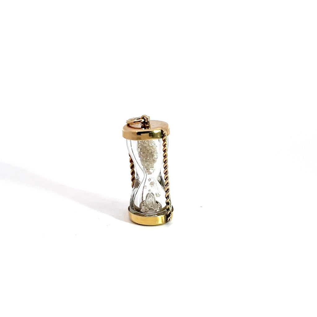 14k Yellow Gold .50ct G SI1 Round Diamond Vintage Hour Glass 1" inch 3.2 gram
