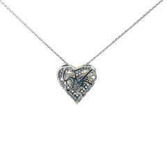 18k White Gold 2.00ct Blue Sapphire and .50ct G SI2 Round Diamond Heart Necklace