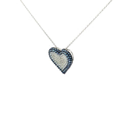 18k White Gold 2.00ct Blue Sapphire and .50ct G SI2 Round Diamond Heart Necklace