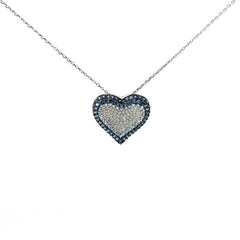 18k White Gold 2.00ct Blue Sapphire and .50ct G SI2 Round Diamond Heart Necklace