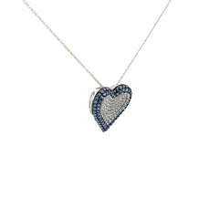 18k White Gold 2.00ct Blue Sapphire and .50ct G SI2 Round Diamond Heart Necklace