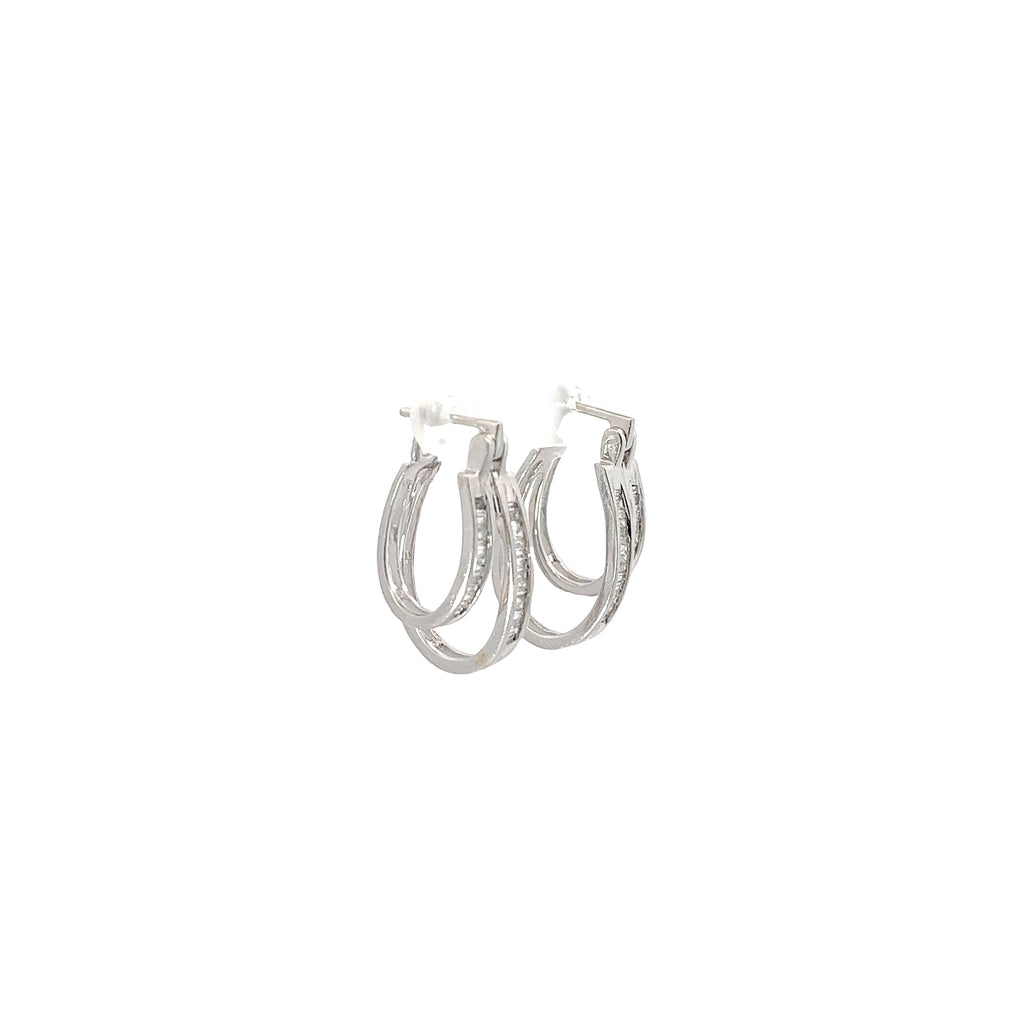 14k White Gold  .75ct G VS2 Double Hoop Channel Set Baguette Earrings
