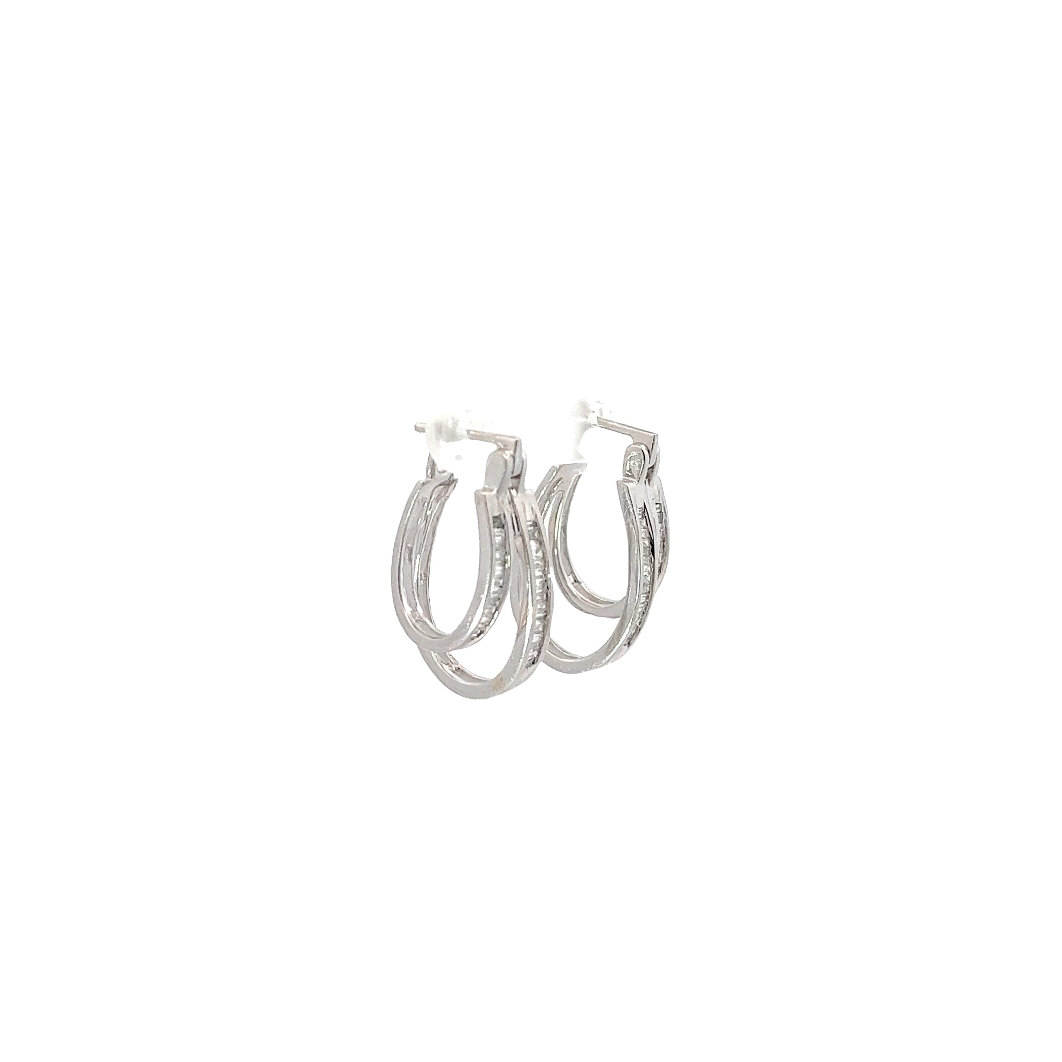 14k White Gold  .75ct G VS2 Double Hoop Channel Set Baguette Earrings