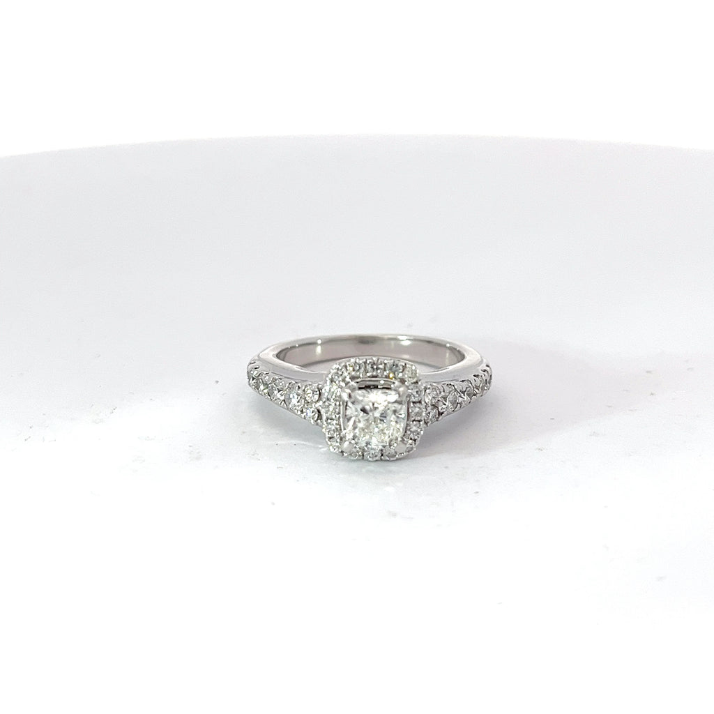 14k White Gold 1.00ct G VS2 Princess Cut and Round Diamond Total Weight Engagement Ring