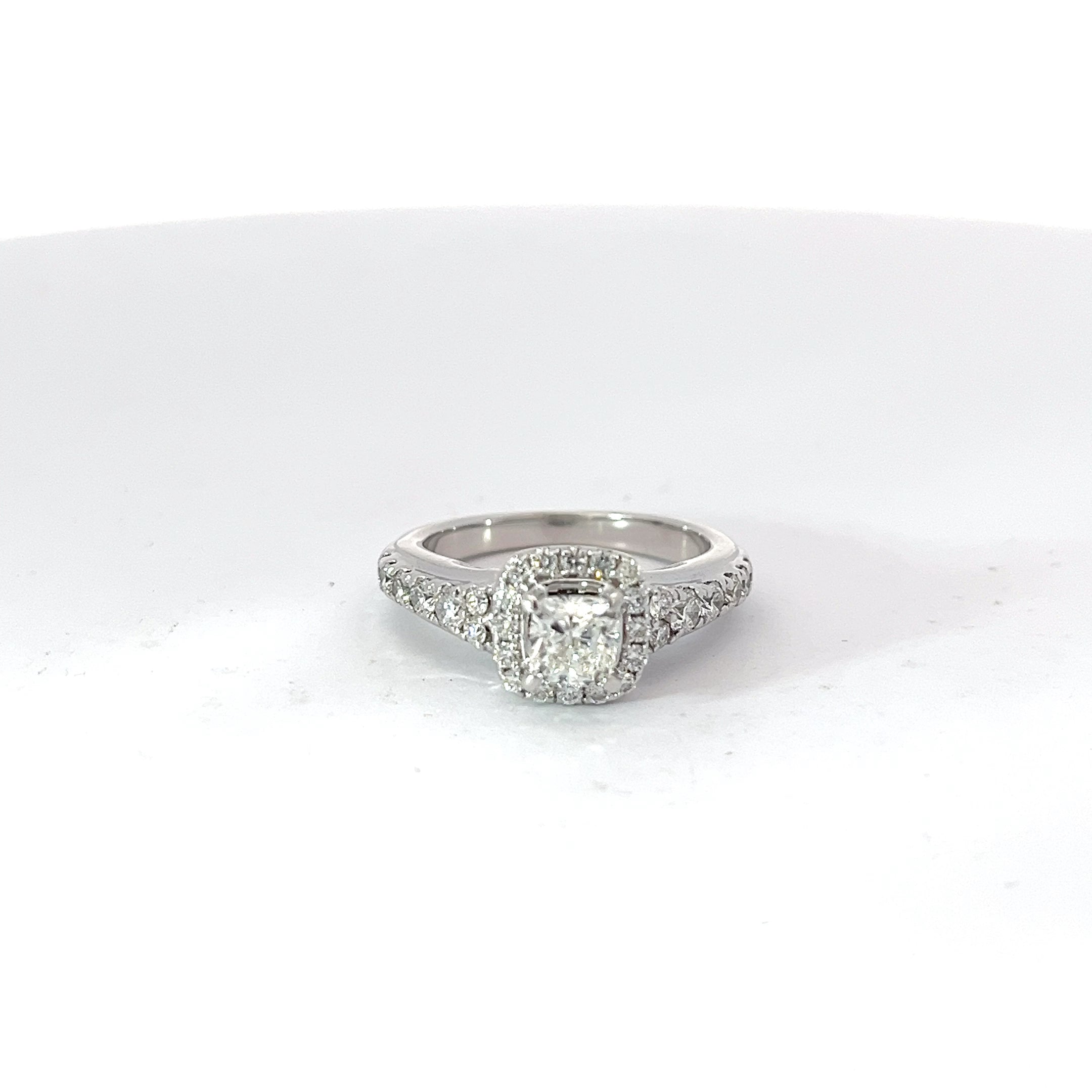 14k White Gold 1.00ct G VS2 Princess Cut and Round Diamond Total Weight Engagement Ring