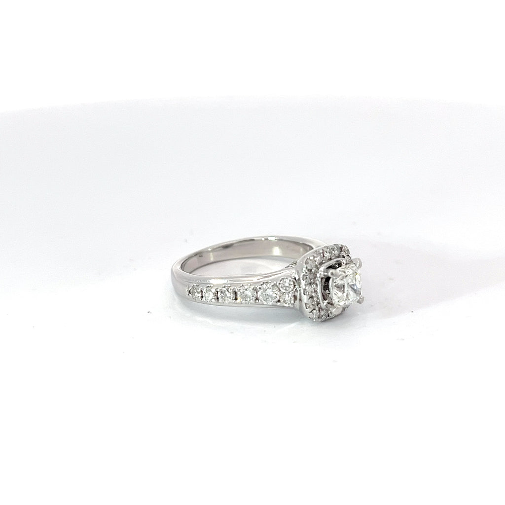 14k White Gold 1.00ct G VS2 Princess Cut and Round Diamond Total Weight Engagement Ring