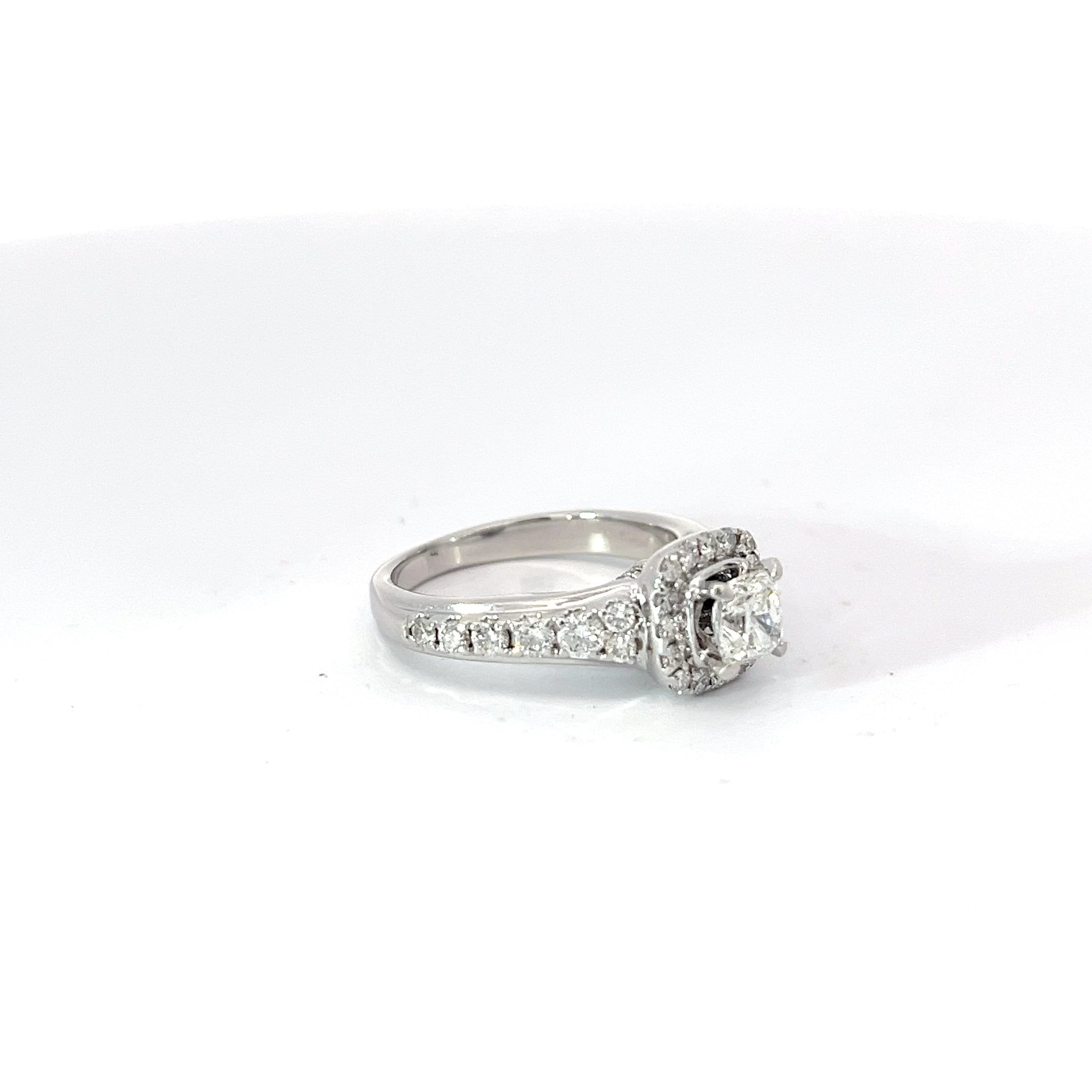 14k White Gold 1.00ct G VS2 Princess Cut and Round Diamond Total Weight Engagement Ring