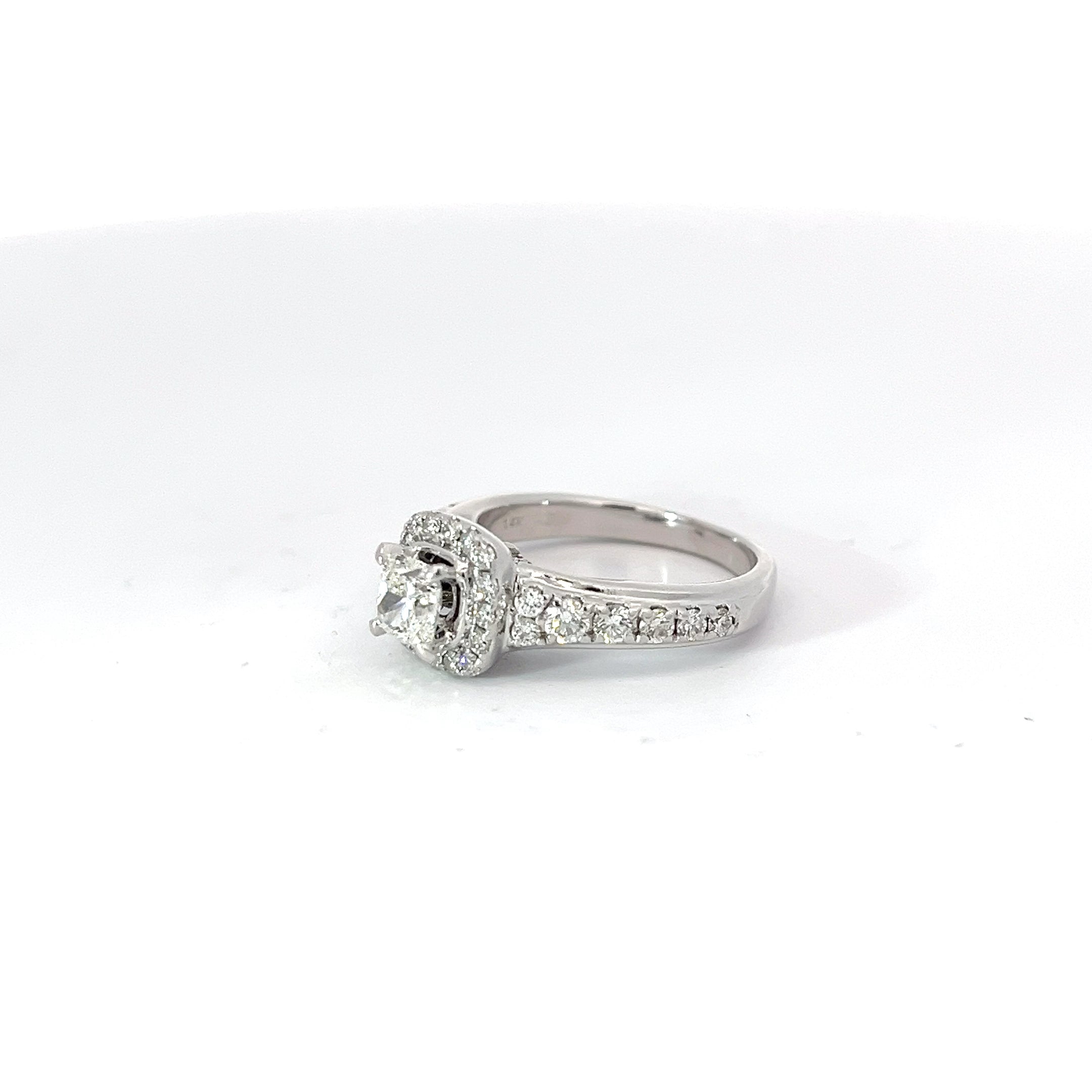 14k White Gold 1.00ct G VS2 Princess Cut and Round Diamond Total Weight Engagement Ring