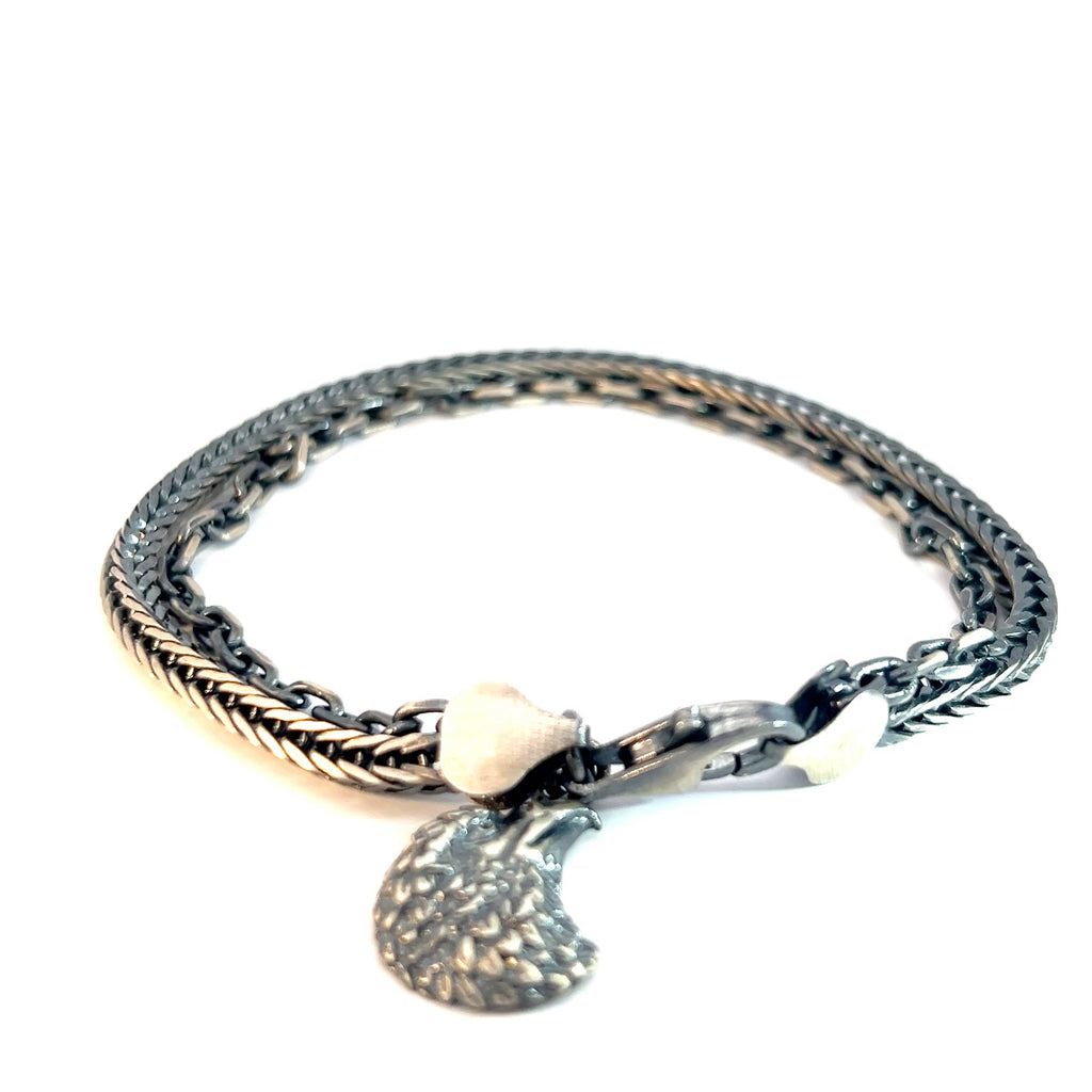 Sterling Silver 18.01 Gram Eagle Head 2 Row Men Bracelet