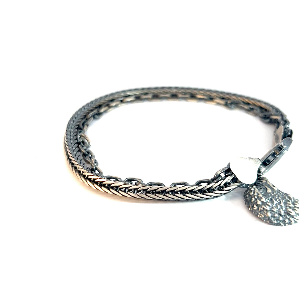 Sterling Silver 18.01 Gram Eagle Head 2 Row Men Bracelet
