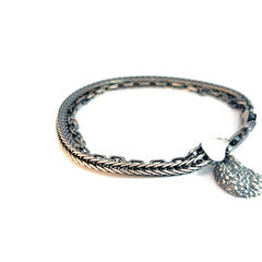 Sterling Silver 18.01 Gram Eagle Head 2 Row Men Bracelet