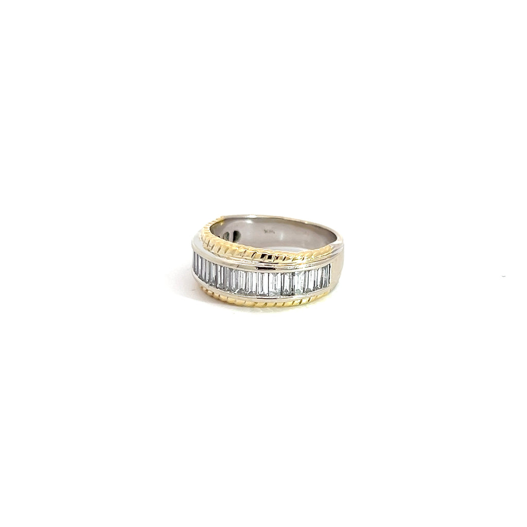 14k Two Tone 1.50ct E VS2 Channel Set Baguette Diamond with Braided Edges Ring 7.60 gram 9mm Ring