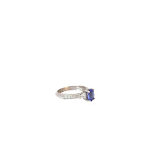 14k White Gold .75ct Oval Tanzanite and surround by .34ct F VS2 Round and Baguette Total Weight Diamond  Ring