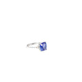 14k White Gold 3.44ct Cushion Shaped Tanzanite and .15ct G VS2 Baguette Diamond Ring