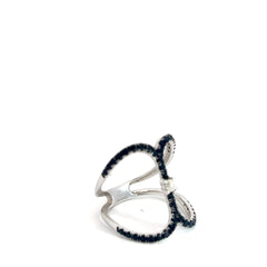 14k White Gold .89ct Round Black Diamond/.12ct Round Diamond Open Head