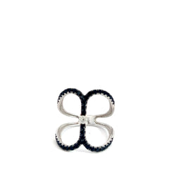 14k White Gold .89ct Round Black Diamond/.12ct Round Diamond Open Head