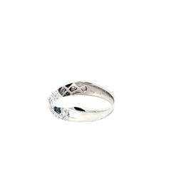 14k White Gold 1.00ct G VS2 Round Diamond /.60ct Princess Cut Blue Sapphire with Pave Style Ring
