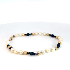 14k Yellow Gold Pearl and Onyx Beaded Bracelet 7 1/2 "inch 4.5mm